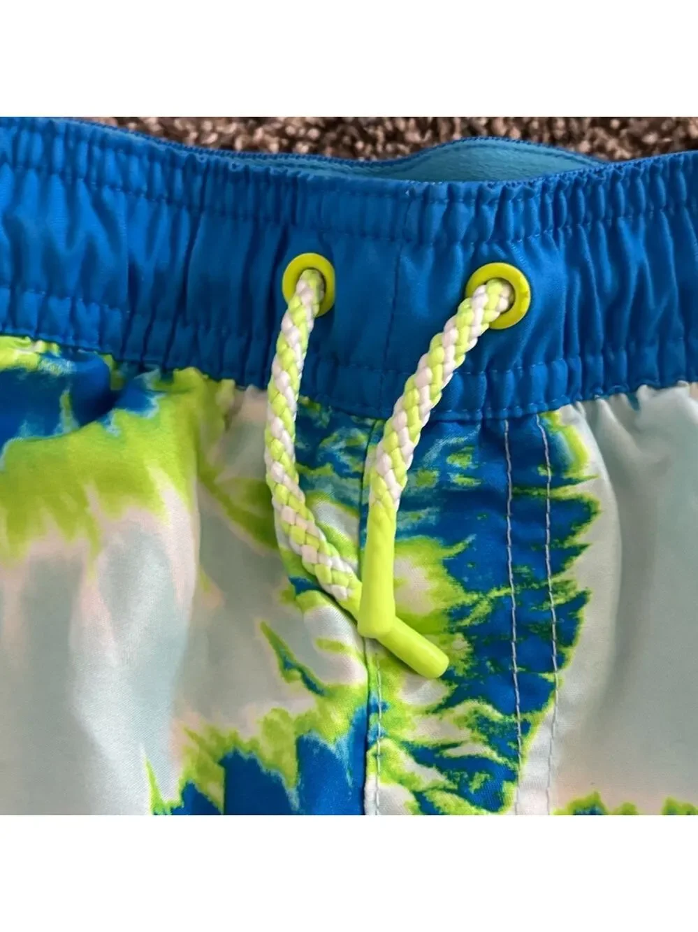 Cat & Jack Blue and Lime Green Tie-Dye Boys Swim Trunks